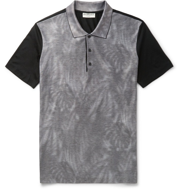 Photo: Balenciaga - Printed Cotton-Piqué Polo Shirt - Men - Gray