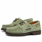 END. x Timberland Men's Authentic 3 Eye Boat Shoe in Light Green Suede
