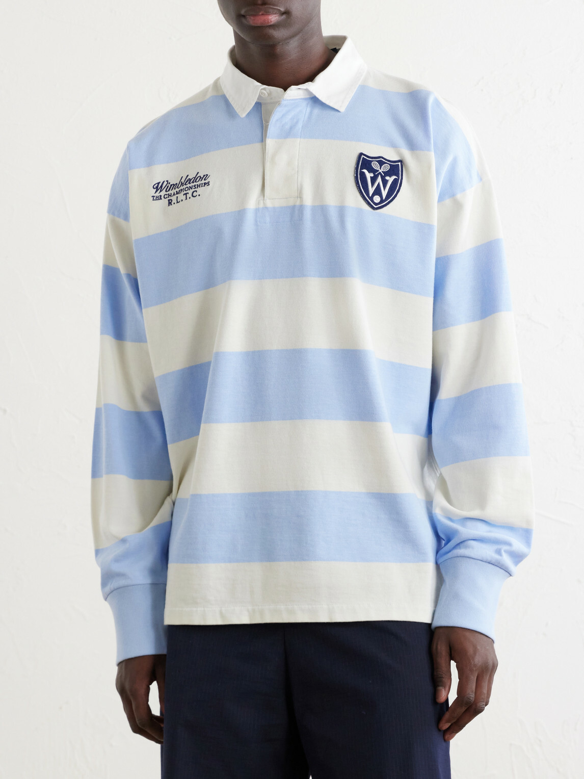 Polo Ralph Lauren - Wimbledon Logo-Embroidered Striped Cotton Rugby Polo-Shirt - Blue