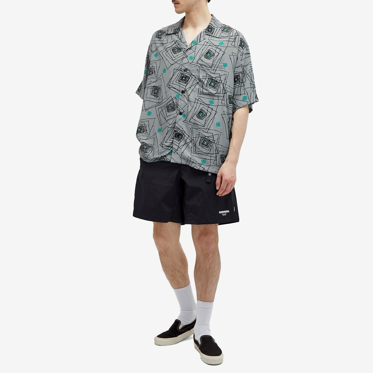 Neighborhood Men's Geometric Hawaiian Vacation Shirt in Grey
