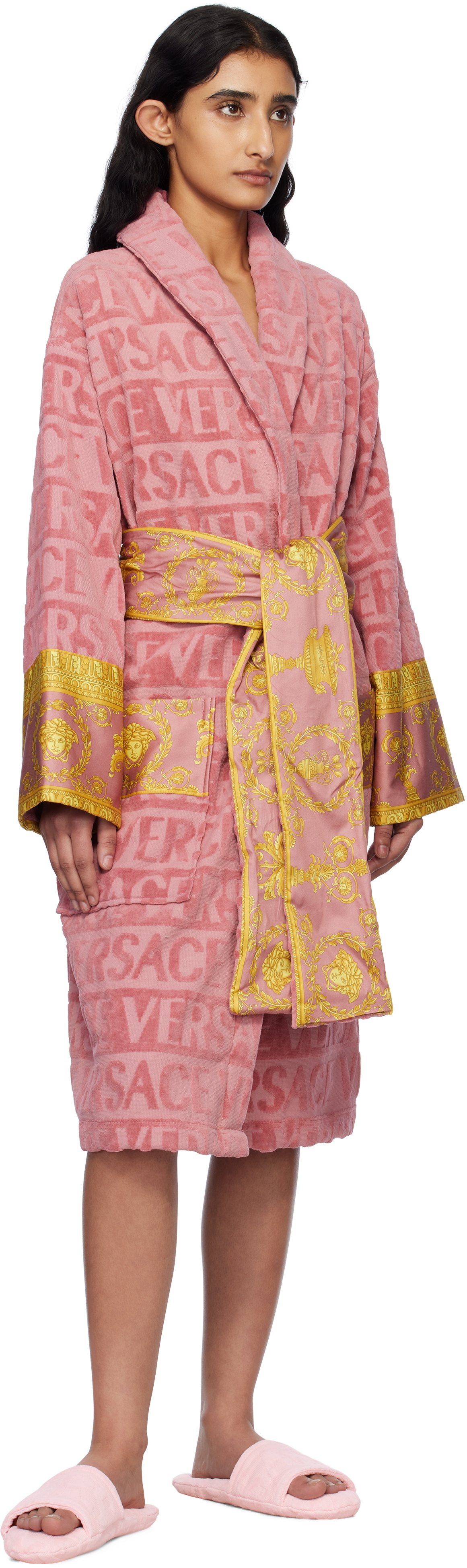 Versace Underwear Pink 'Versace' Allover Slippers Versace Underwear