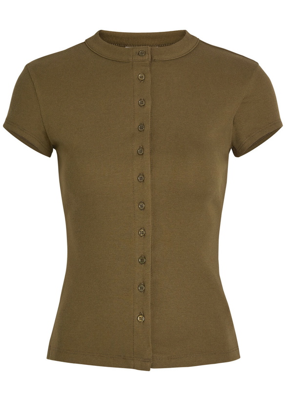 Photo: Reformation Raelynn Ribbed Stretch-cotton T-shirt Dark Green