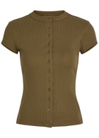 Reformation Raelynn Ribbed Stretch-cotton T-shirt Dark Green
