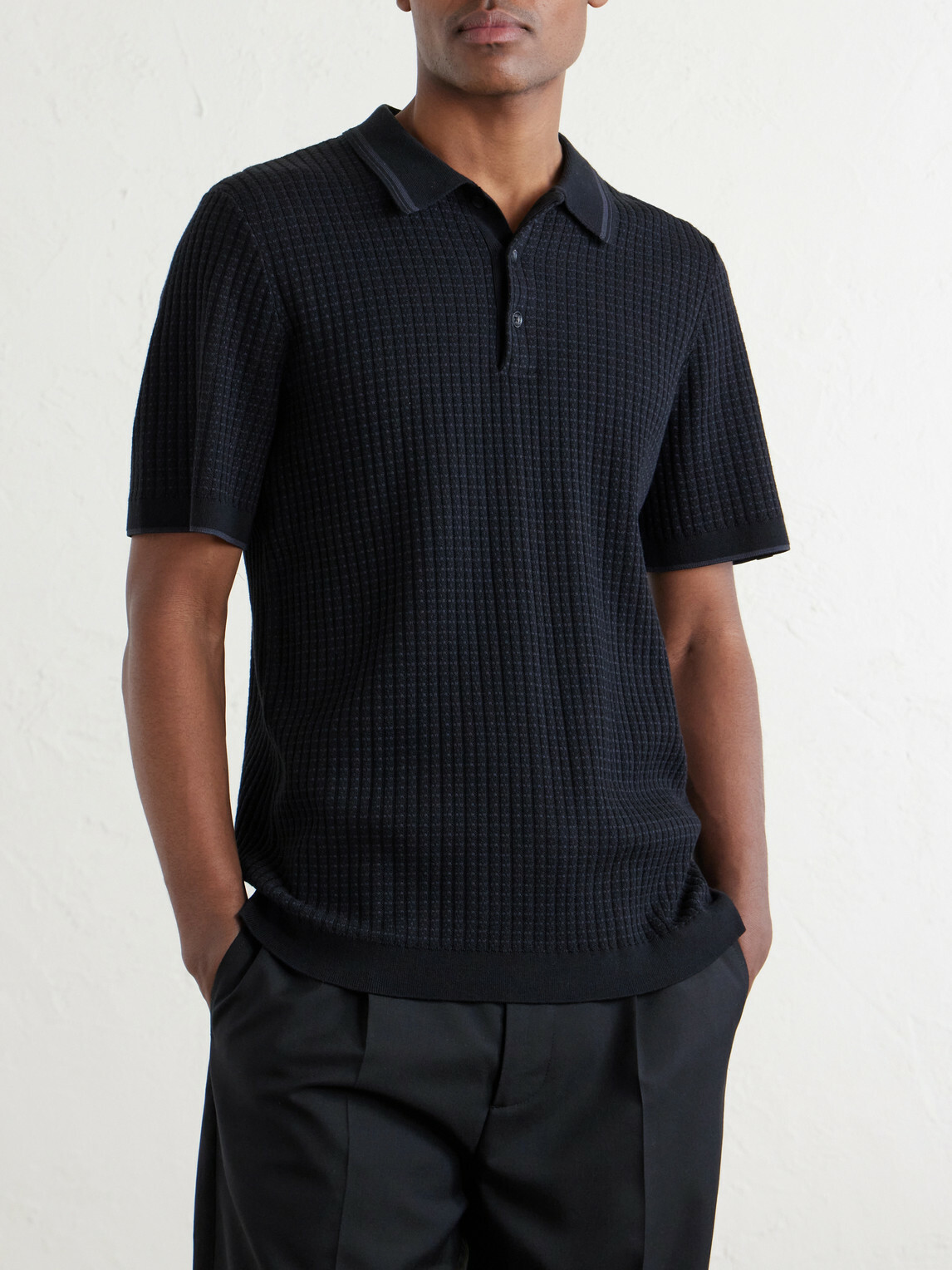 Rag & Bone - Harvey Ribbed Cotton-Blend Polo Shirt - Black