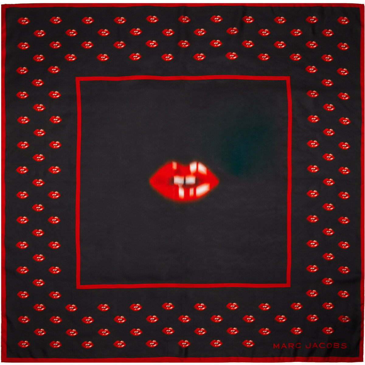 Marc Jacobs Black Blurred Lips Square Scarf