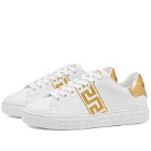 Versace Men's Greek Sole Embroidered Band Sneakers in White/Gold
