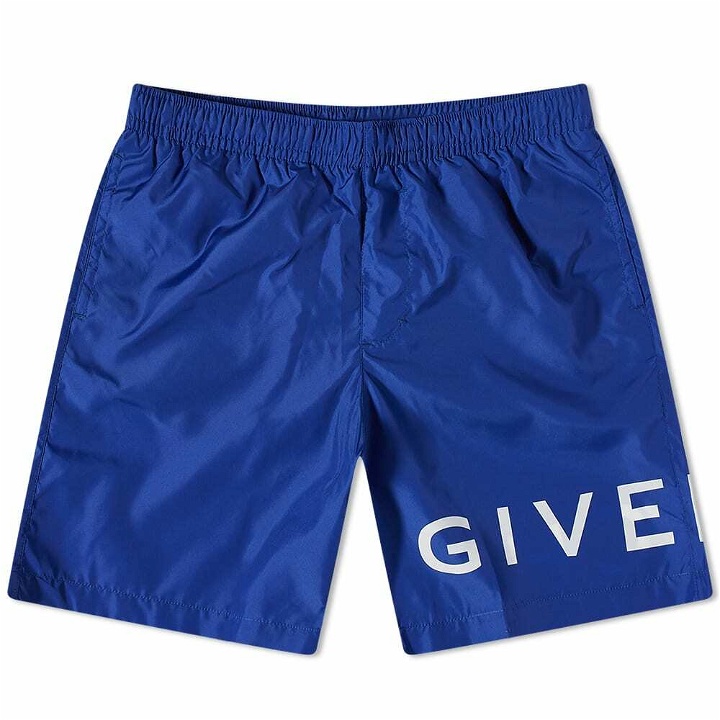 Photo: Givenchy Men's Logo Long Swim Short in Ocean Blue