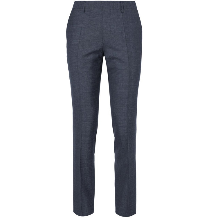 Photo: Hugo Boss - Navy Slim-Fit Alcantara-Trimmed Birdseye Virgin Wool Trousers - Navy