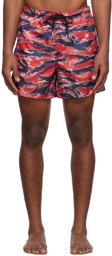 Moncler Red Tiger Stripe Swim Shorts