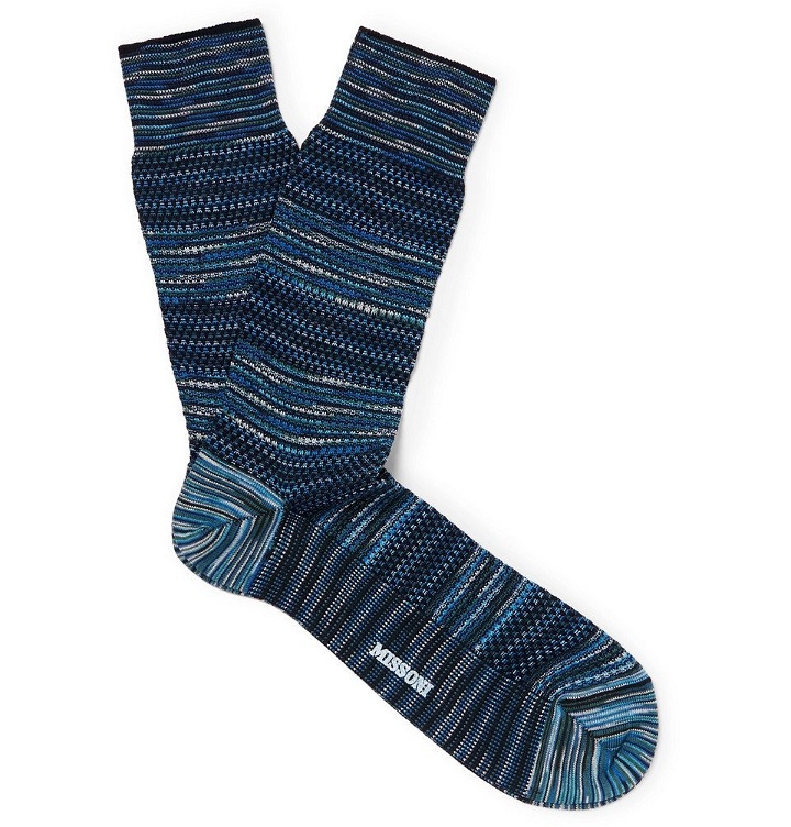 Photo: Missoni - Crochet-Knit Cotton-Blend Socks - Men - Blue