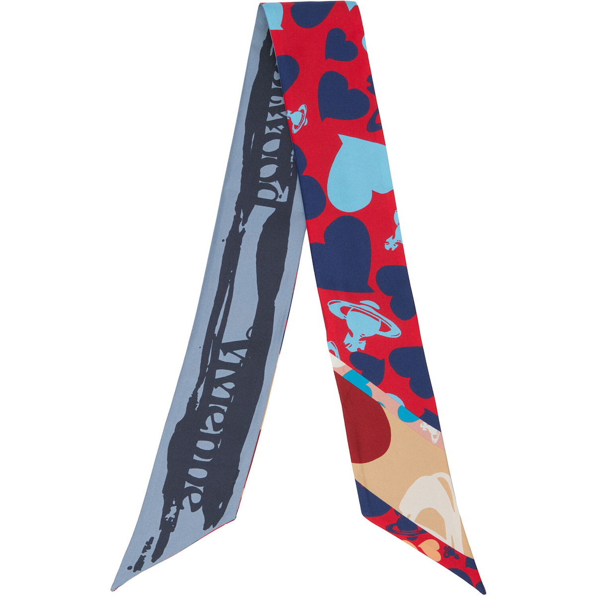 Vivienne Westwood Red & Blue Hearts & Orbs Twilly Skinny Scarf