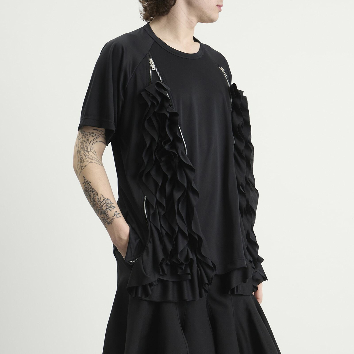 Comme des Garçons Homme Plus Men's Mesh Detail T-Shirt in Black