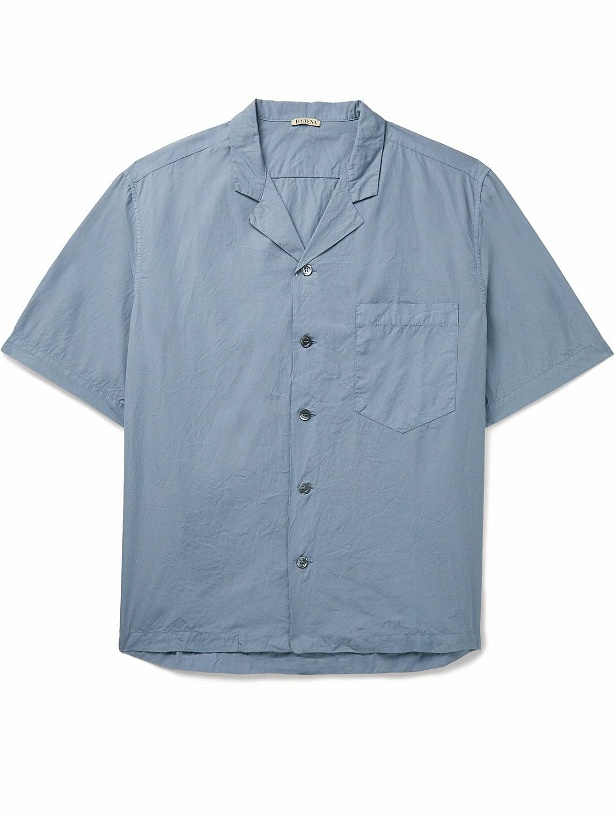 Photo: Barena - Bagolo Camp-Collar Crinkled Cotton-Poplin Shirt - Blue