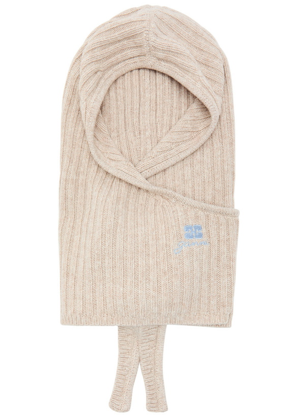 Photo: Ganni Core Future Logo-embroidered Wool-blend Balaclava - Sand - One Size