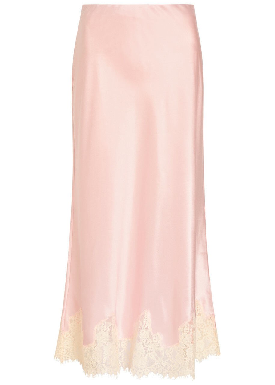Reformation Carolina Lace-trim Silk Skirt Light Pink