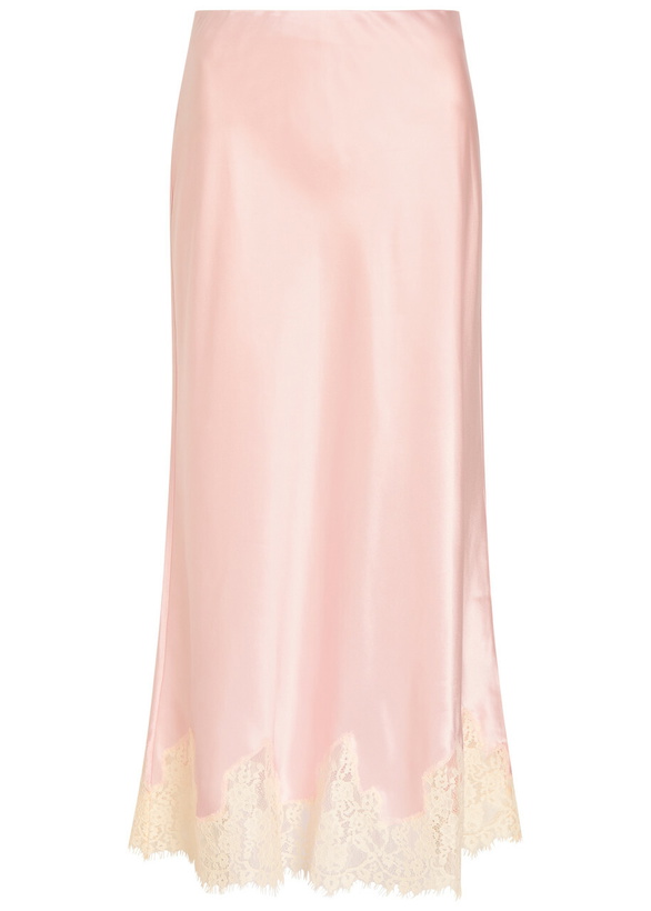 Photo: Reformation Carolina Lace-trim Silk Skirt Light Pink