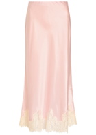Reformation Carolina Lace-trim Silk Skirt Light Pink