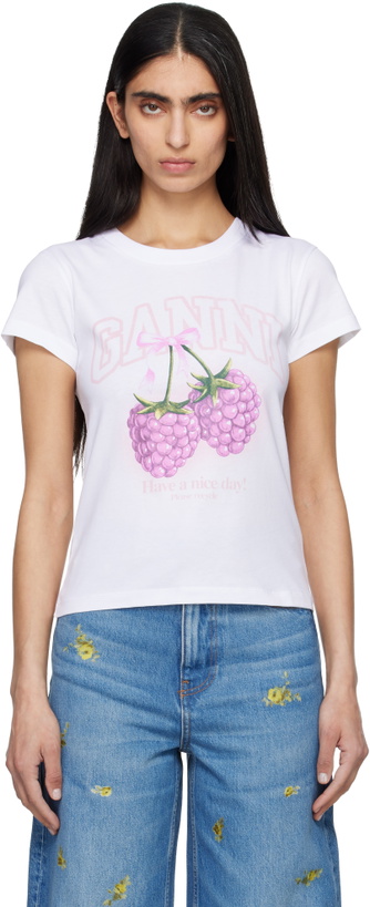 Photo: GANNI White Baby Fit Raspberries T-shirt