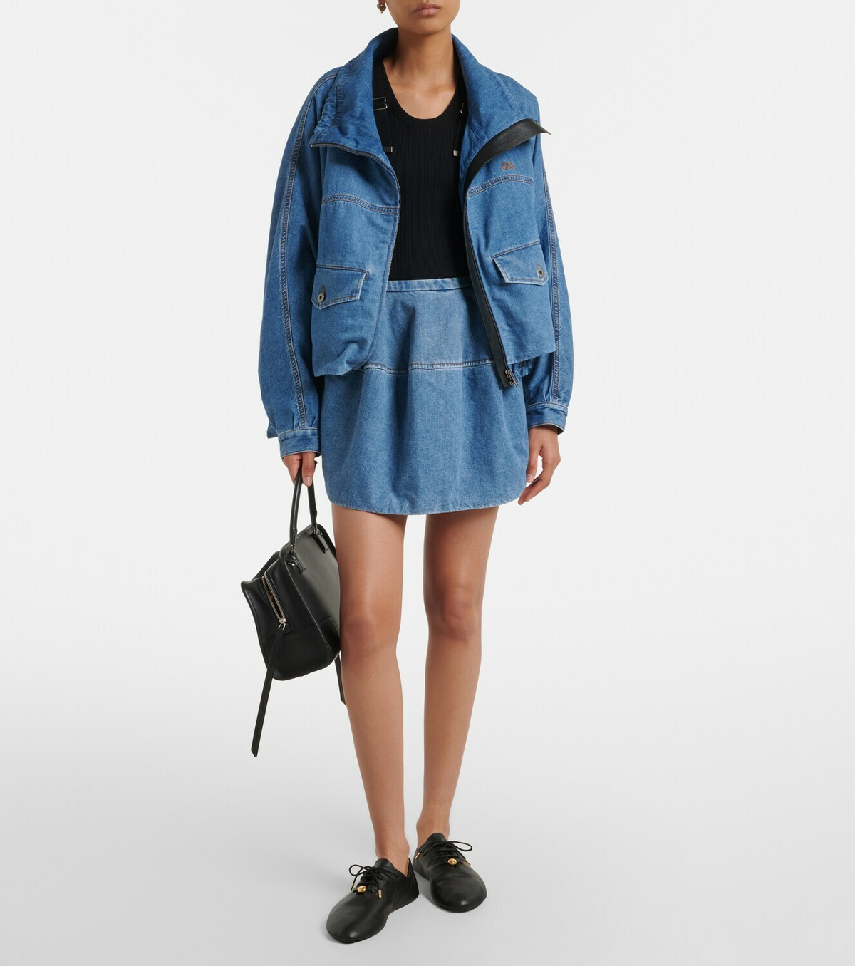 Loewe Leather-trimmed denim jacket