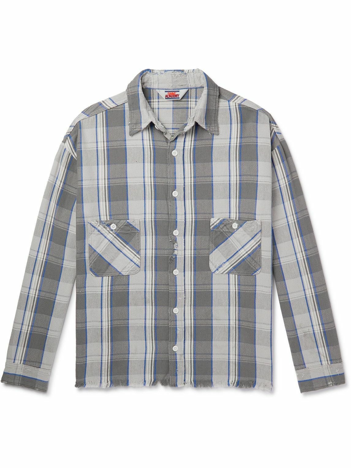 SAINT Mxxxxxx - Distressed Checked Cotton-Flannel Shirt - Blue