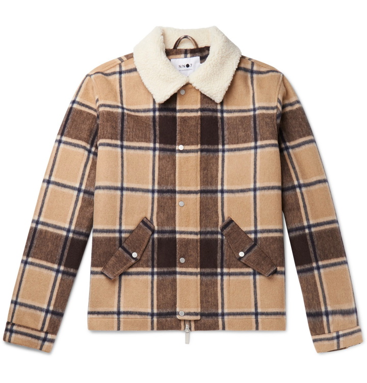 Photo: NN07 - Louis Faux Shearling-Trimmed Checked Wool-Blend Jacket - Brown