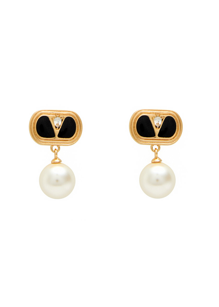 Valentino Vlogo Enamelled Drop Earrings - Black - One Size