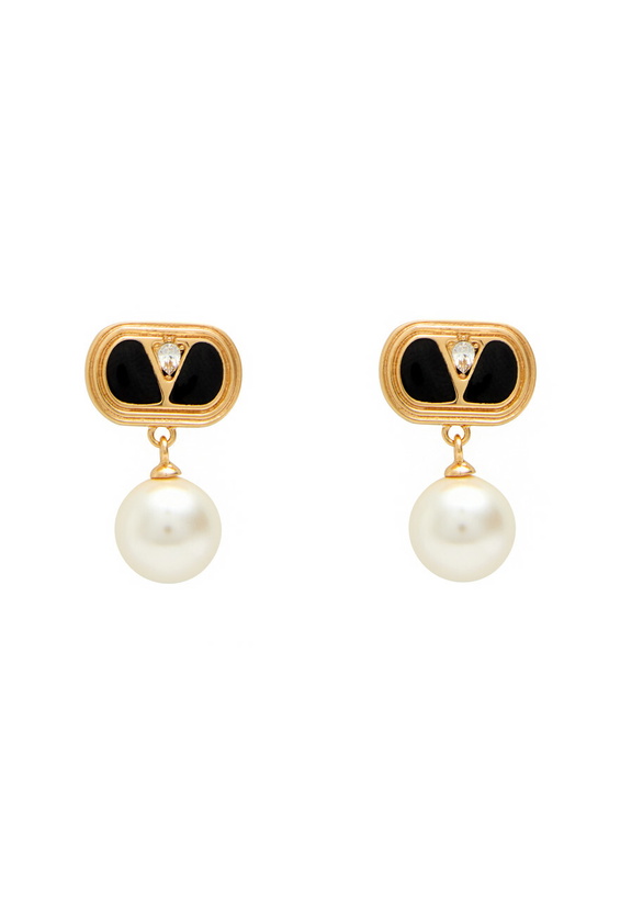 Photo: Valentino Vlogo Enamelled Drop Earrings - Black - One Size