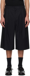 AMOMENTO Black Two Tuck Wide Shorts