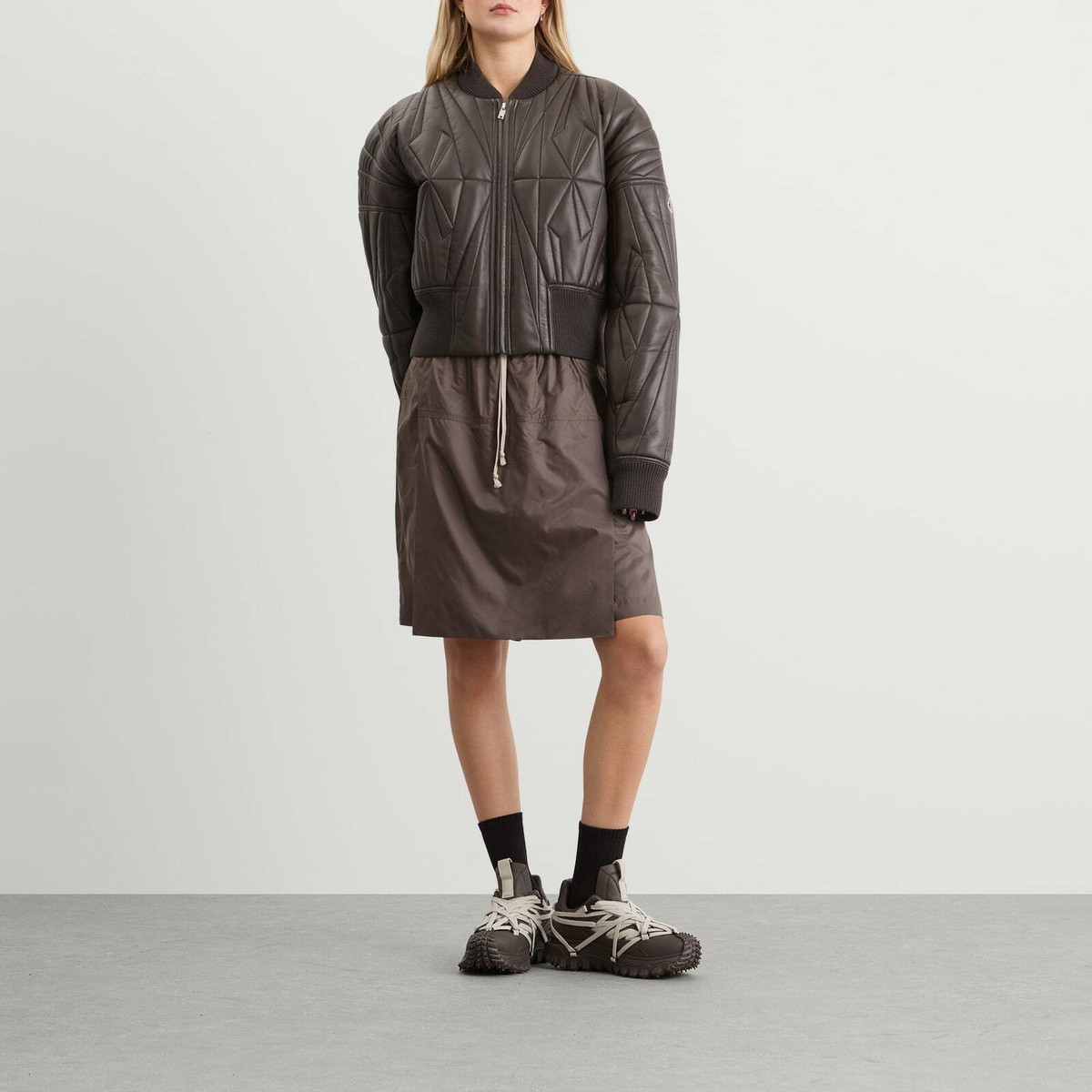 Rick Owens x Moncler Kiltshorts Drawstring Shorts in Dark Dust