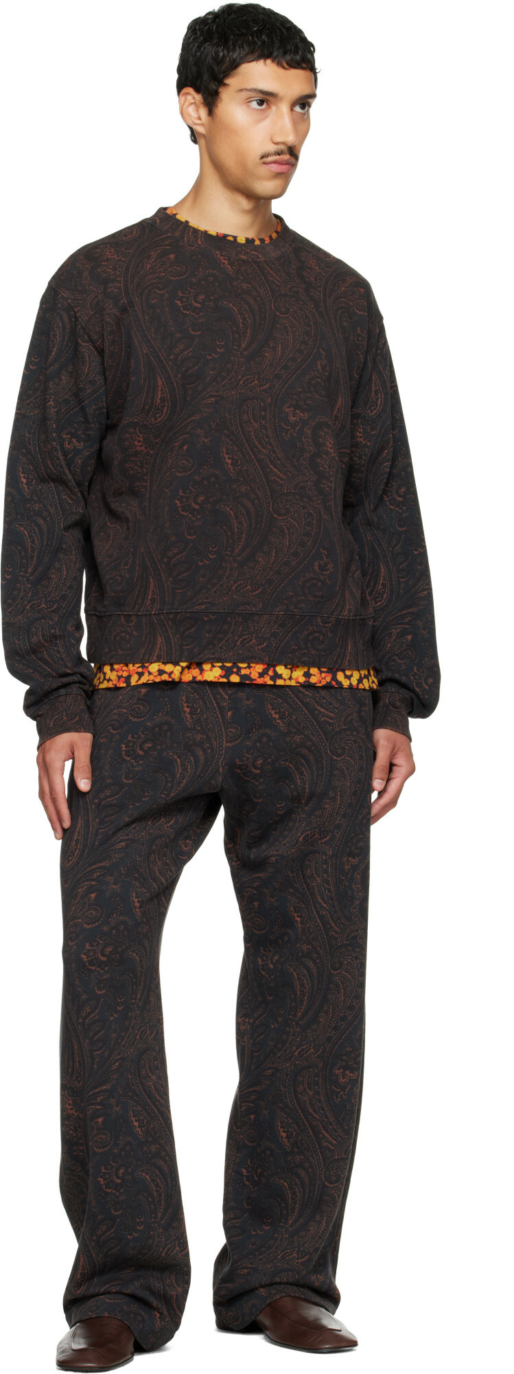 Dries Van Noten Black & Brown Printed Sweatpants