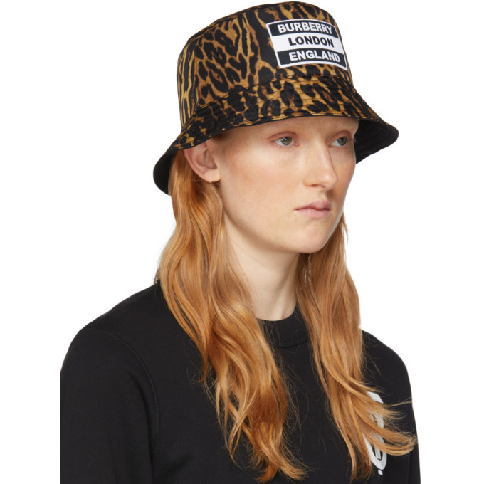 Burberry Black and Brown Leopard Bucket Hat Burberry