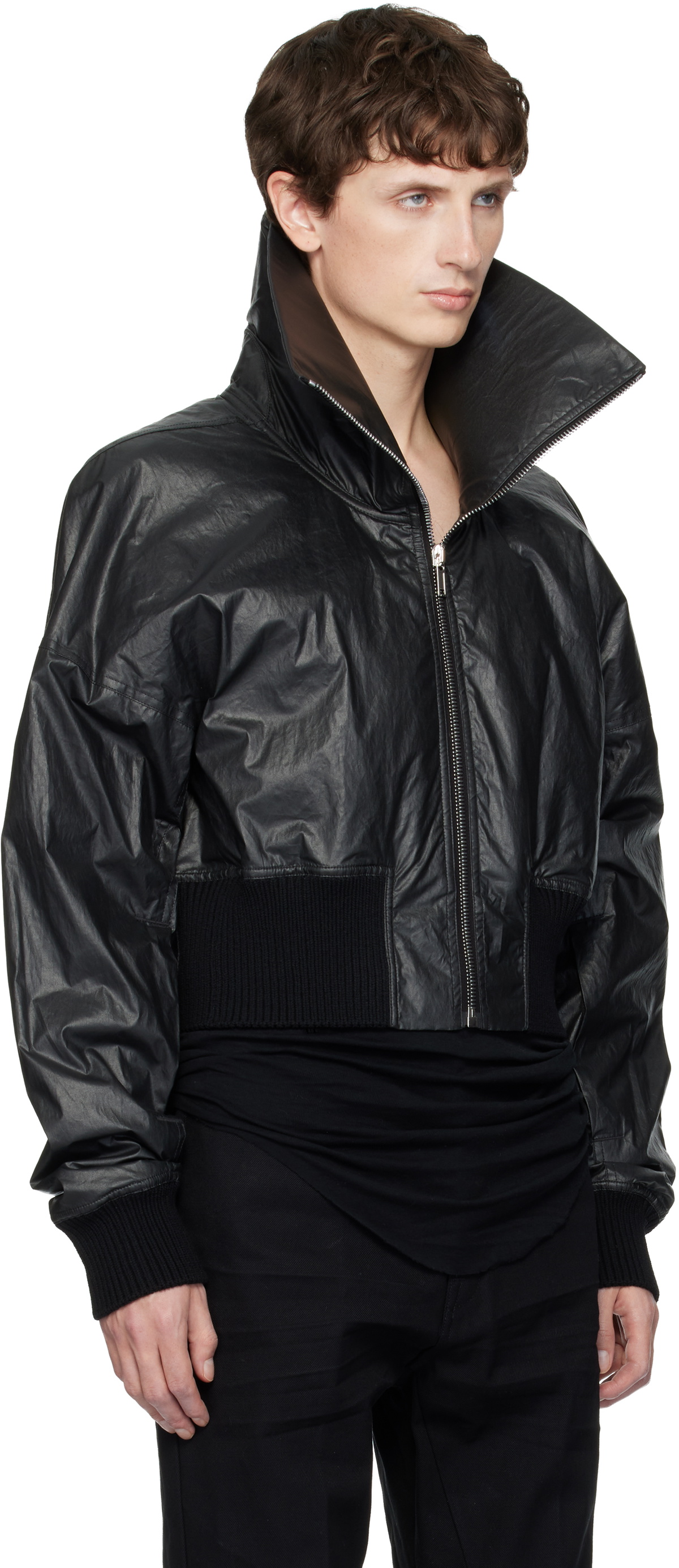 Rick Owens Black Concordians Dracucollar Cropped Bomber Jacket