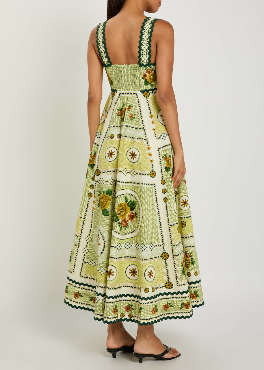 Alemais Dixie Printed Cotton-poplin Midi Dress Yellow