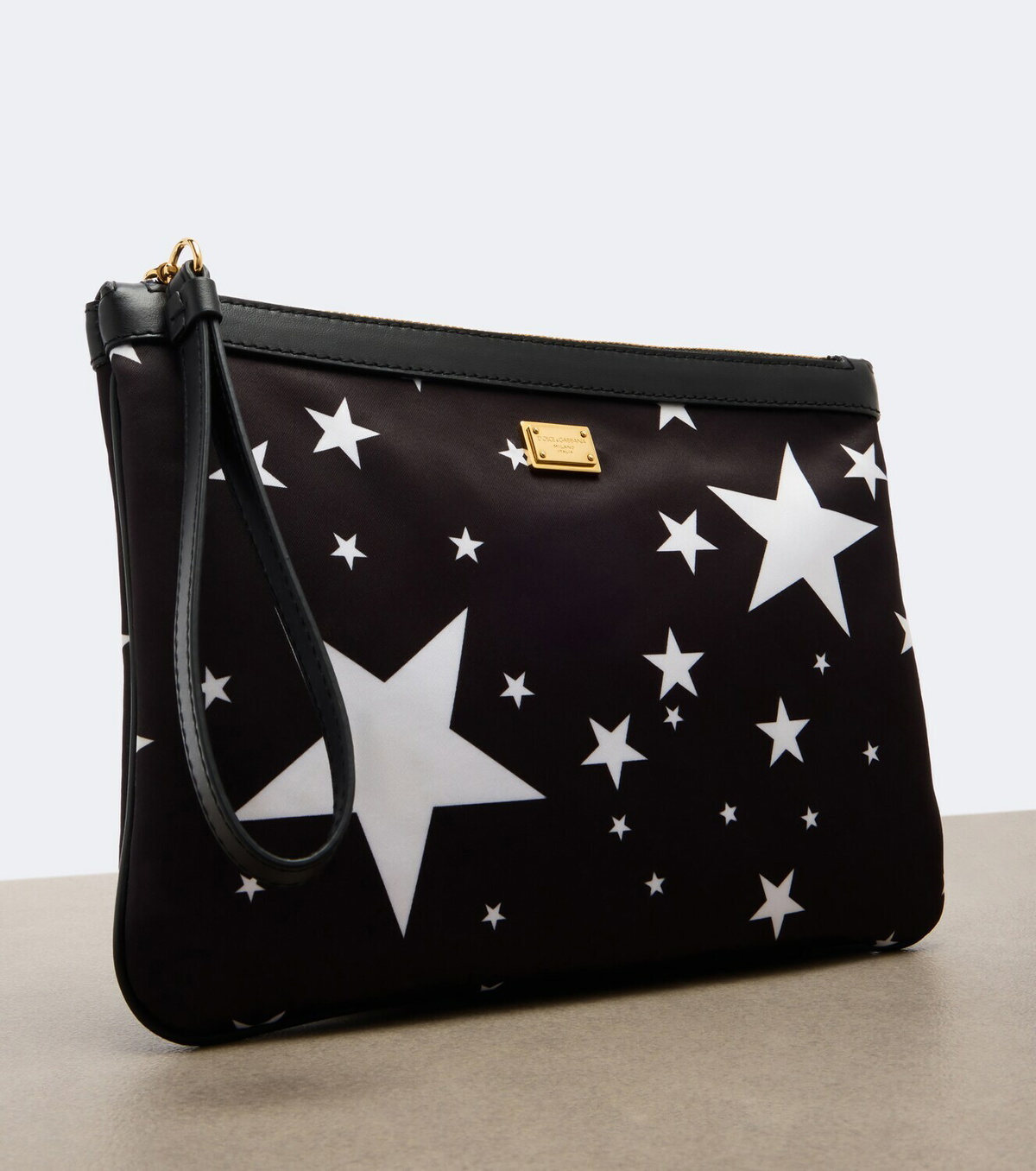 Dolce&Gabbana Printed leather-trimmed satin pouch