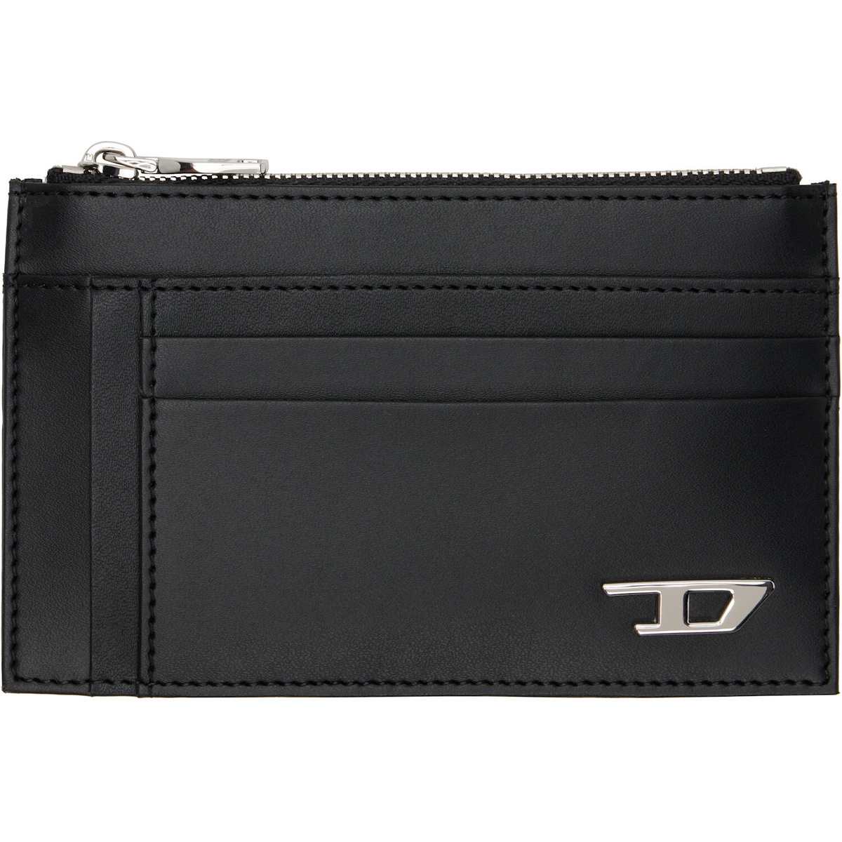 Diesel Black Zip Pocket Leather Card Holder