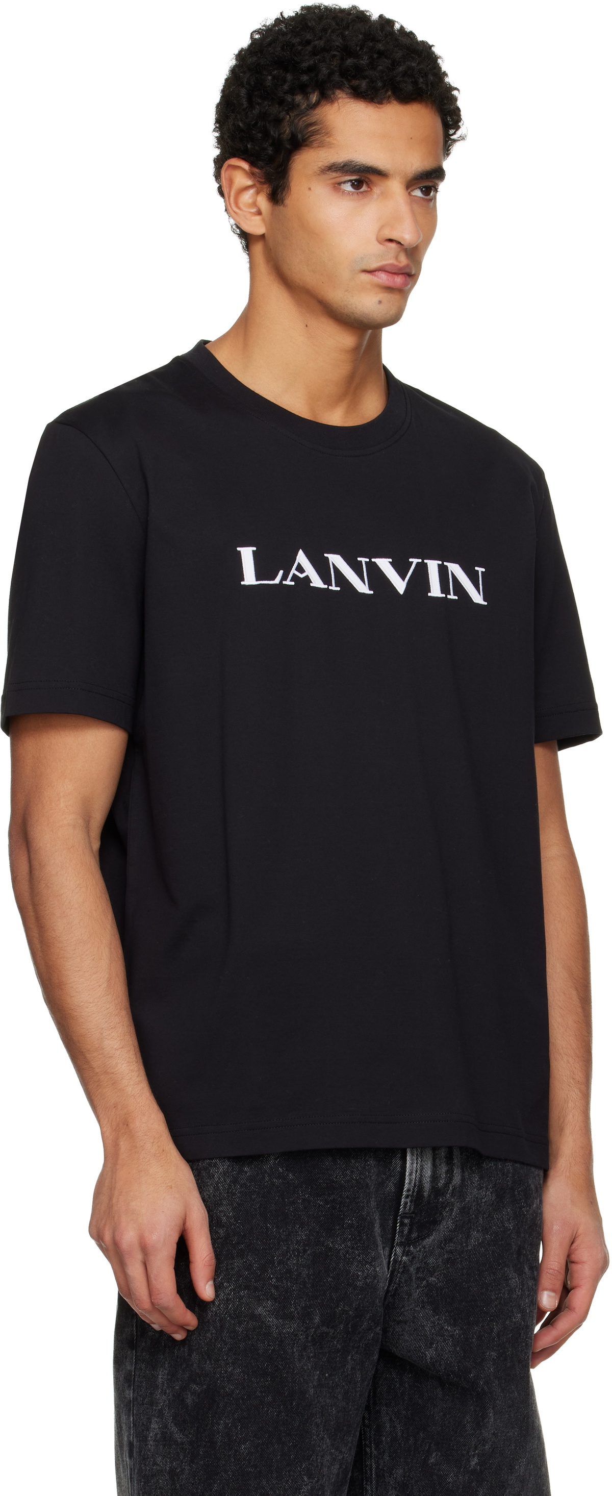 Lanvin Black 'Lanvin' Embroidered Cotton T-shirt