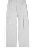 LE 17 SEPTEMBRE - Straight-Leg Pleated Striped Cotton Trousers - Gray