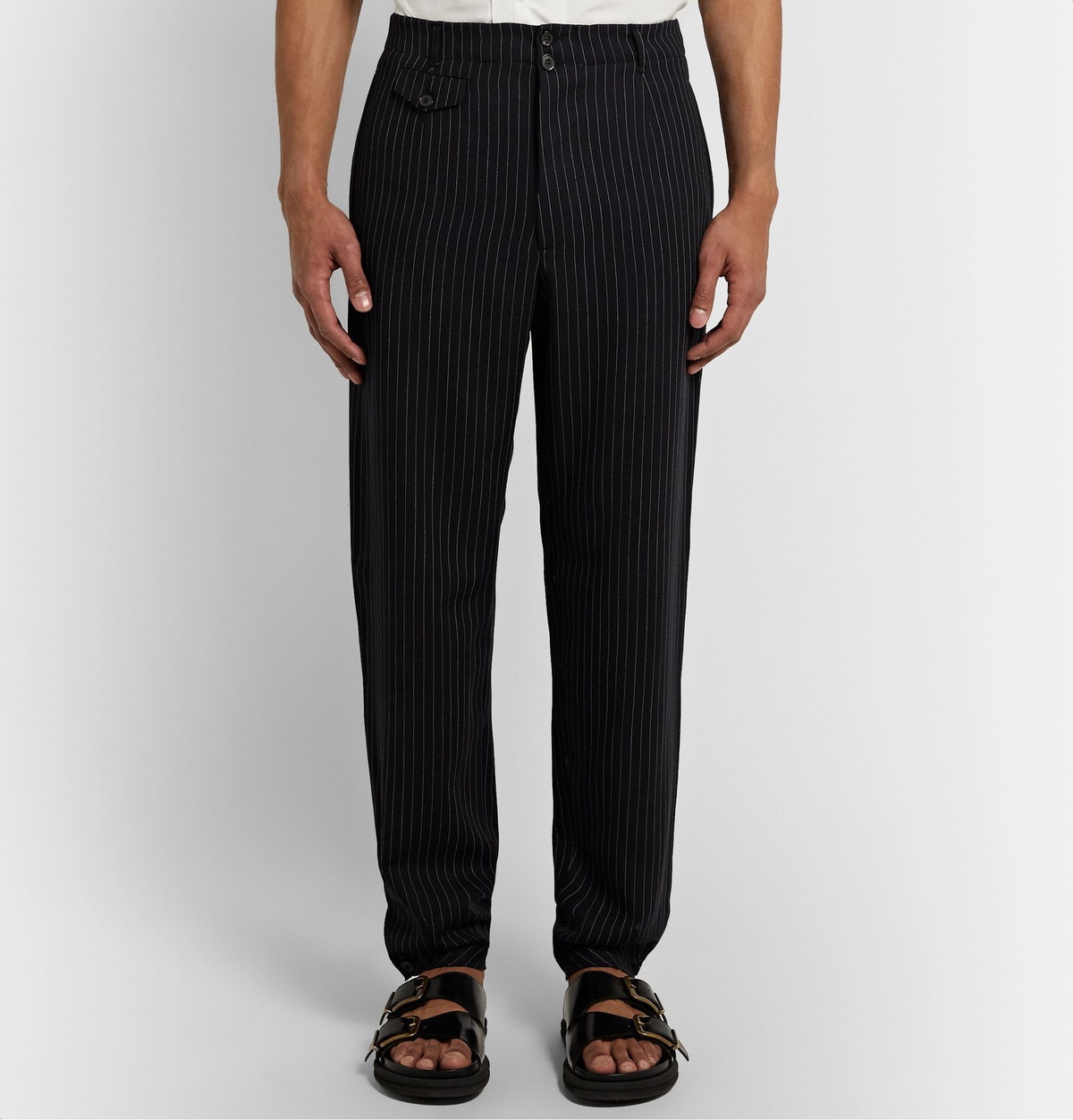 Rochas - Tapered Pinstriped Virgin Wool Trousers - Black