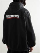 VETEMENTS - Oversized Logo-Print Cotton-Blend Jersey Hoodie - Black
