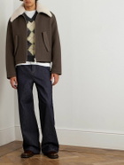 AMI PARIS - Shearling-Trimmed Wool Jacket - Brown