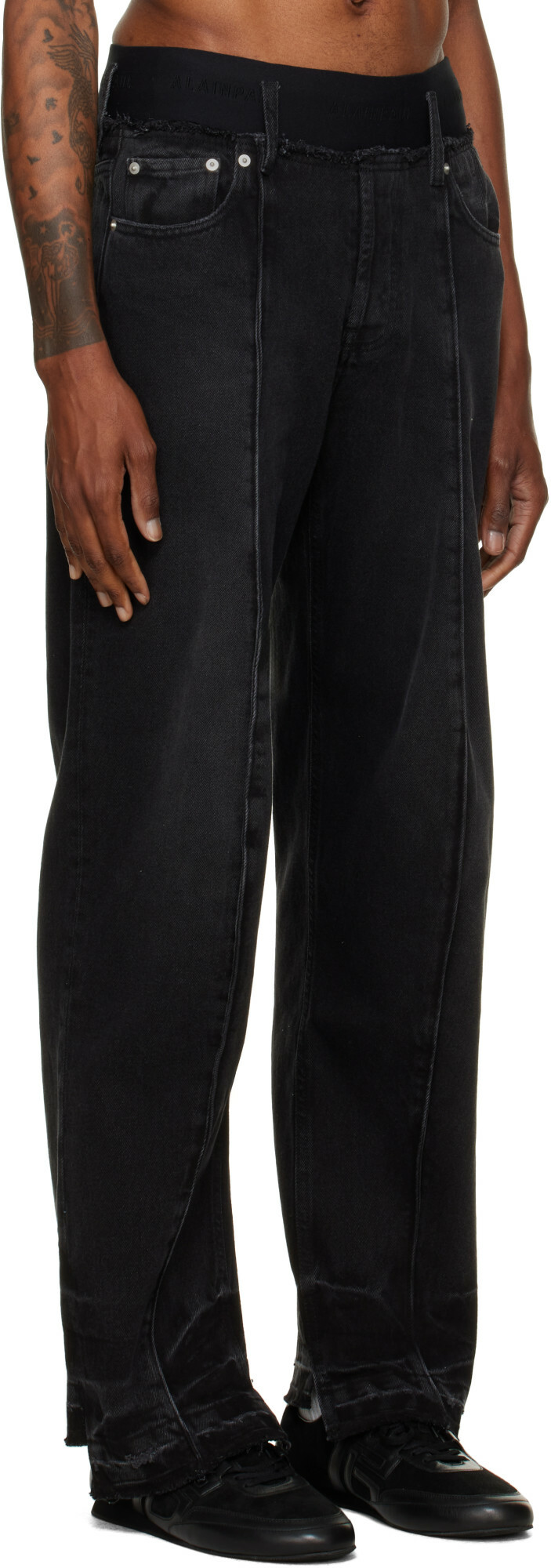 ALAINPAUL Black Elasticated Waist Knee Shape Jeans
