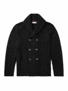 Brunello Cucinelli - Shawl-Collar Double-Breasted Ribbed Virgin Wool, Silk and Cashmere-Blend Cardigan - Black