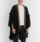 SAINT LAURENT - Embellished Fringed Virgin Wool Poncho - Black