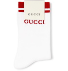 Gucci - Logo-Intarsia Ribbed Stretch Cotton-Blend Socks - White