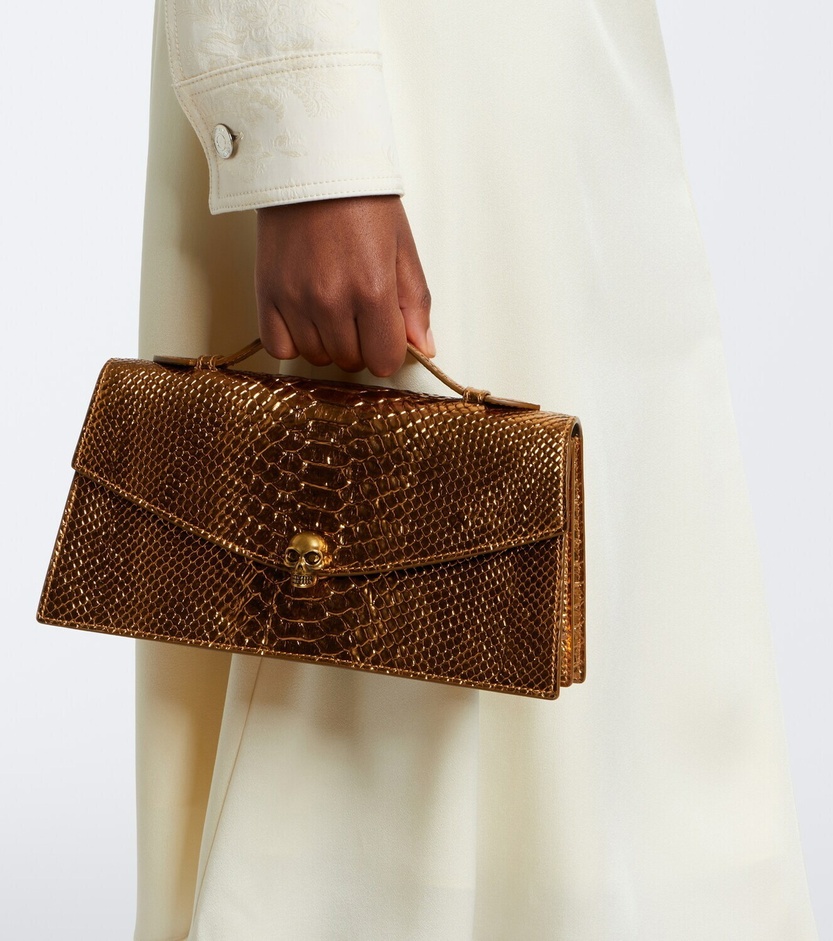 McQueen Skull snake-effect leather top-handle bag