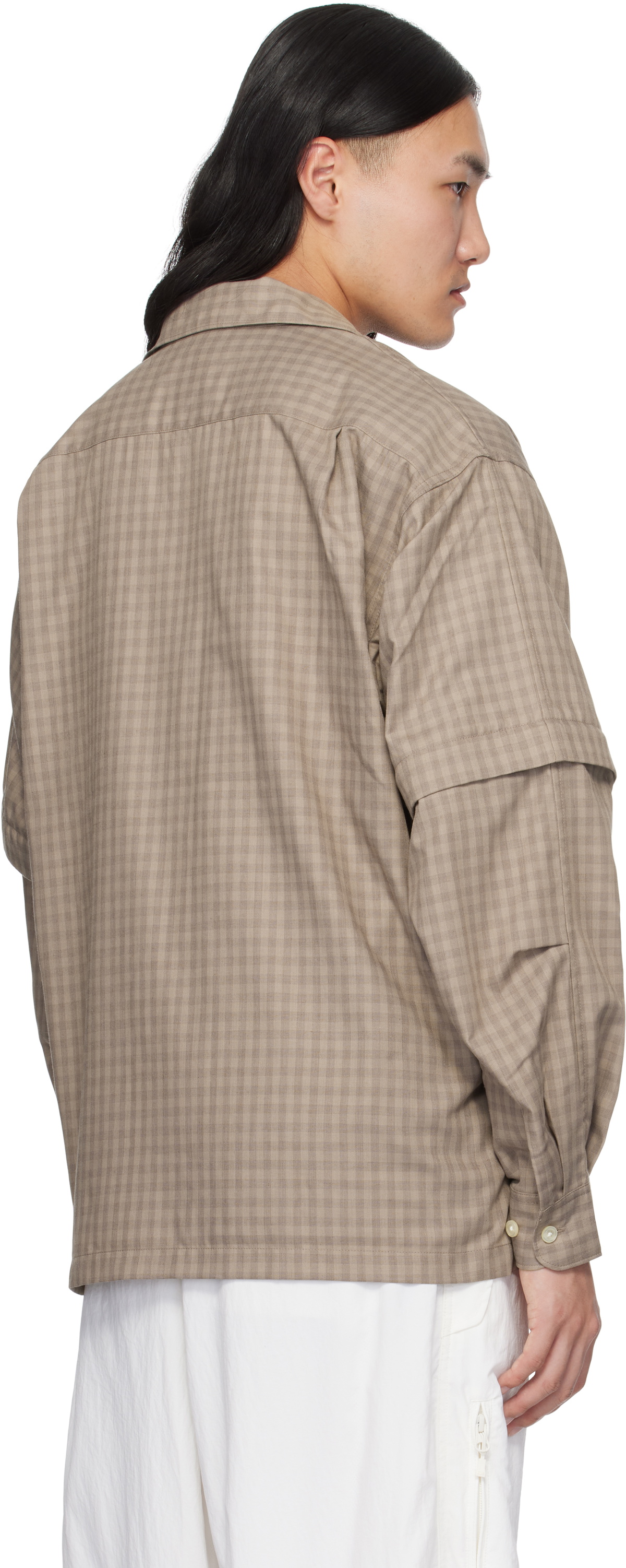 DAIWA PIER39 Brown Tech Sports Open Collar L/S Mini Plaids Shirt