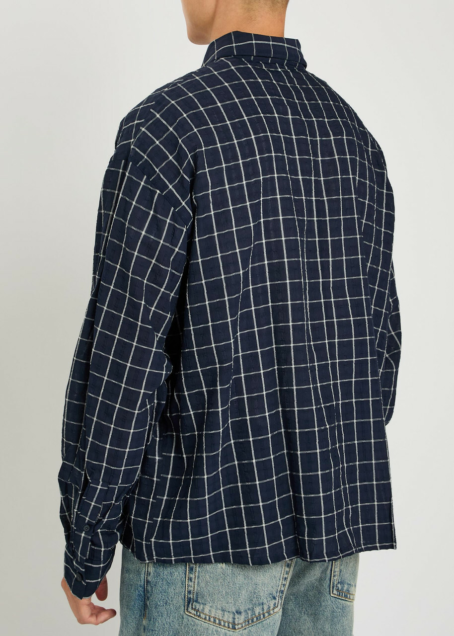Won Hundred Maza Checked Cotton-blend Shirt Navy