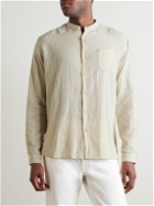 Oliver Spencer - Grandad-Collar Striped Cotton and Linen-Blend Shirt - Neutrals