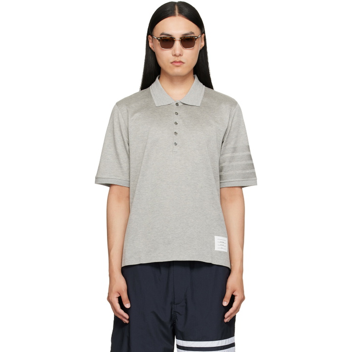 Photo: Thom Browne Gray Jersey Ottoman 4-Bar Polo