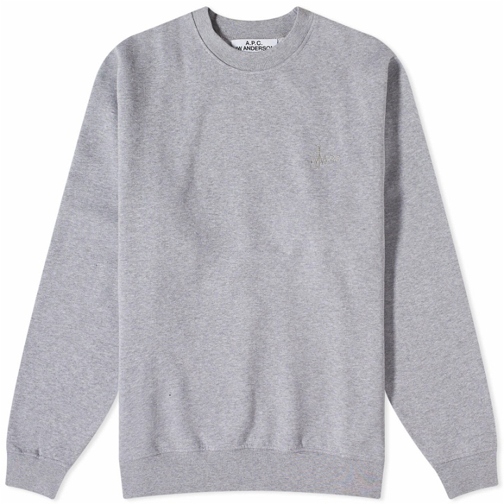 Photo: A.P.C. Men's x JW Anderson Rene Embroidered Logo Crew Sweat in Heathered Grey